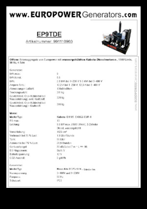 डीजल पावर जनरेटर Europower EP9TDE (MA)