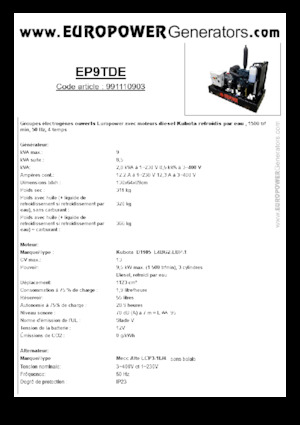 डीजल पावर जनरेटर Europower EP9TDE (MA)