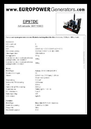 डीजल पावर जनरेटर Europower EP9TDE (MA)
