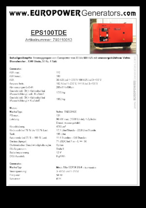 डीजल पावर जनरेटर Europower EPS100TDE (MA)