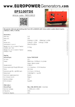 डीजल पावर जनरेटर Europower EPS100TDE (MA)