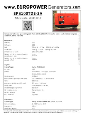 डीजल पावर जनरेटर Europower EPS100TDE-3A (LS)