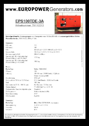 डीजल पावर जनरेटर Europower EPS100TDE-3A (MA)
