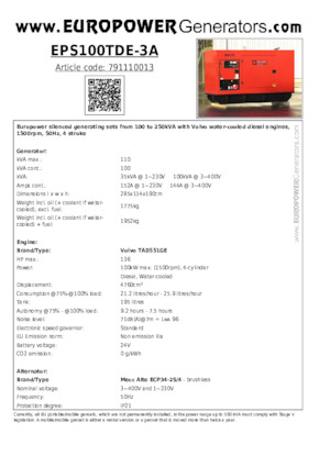 डीजल पावर जनरेटर Europower EPS100TDE-3A (MA)