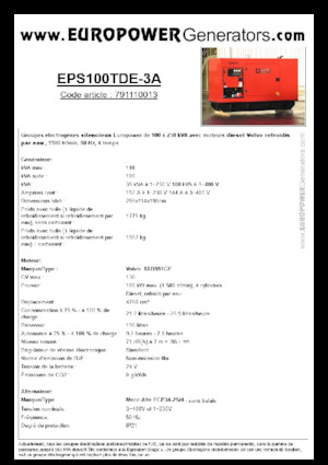 डीजल पावर जनरेटर Europower EPS100TDE-3A (MA)
