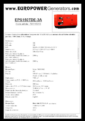 डीजल पावर जनरेटर Europower EPS150TDE-3A (MA)