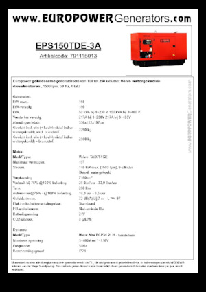 डीजल पावर जनरेटर Europower EPS150TDE-3A (MA)