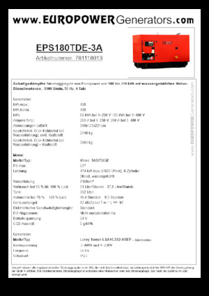 डीजल पावर जनरेटर Europower EPS180TDE-3A (LS)