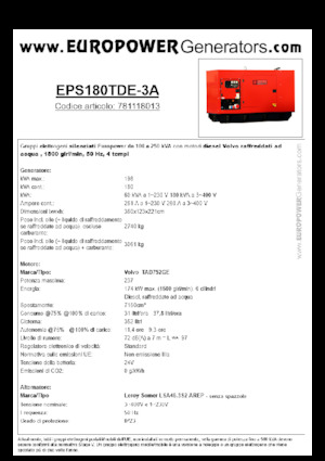 डीजल पावर जनरेटर Europower EPS180TDE-3A (LS)