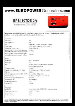 डीजल पावर जनरेटर Europower EPS180TDE-3A (LS)