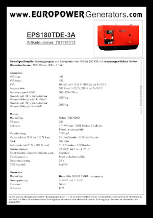 डीजल पावर जनरेटर Europower EPS180TDE-3A (MA)