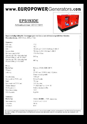 डीजल पावर जनरेटर Europower EPS193DE (S)