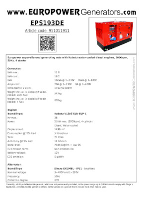 डीजल पावर जनरेटर Europower EPS193DE (S)