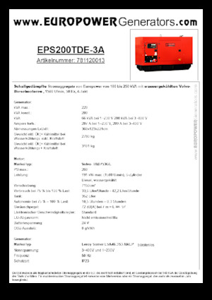 डीजल पावर जनरेटर Europower EPS200TDE-3A (LS)