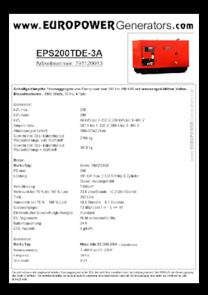 डीजल पावर जनरेटर Europower EPS200TDE-3A (MA)