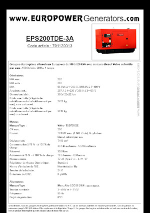 डीजल पावर जनरेटर Europower EPS200TDE-3A (MA)