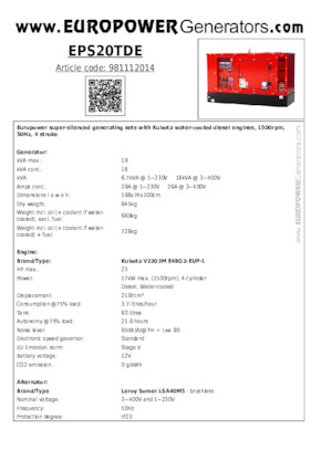डीजल पावर जनरेटर Europower EPS20TDE (LS)