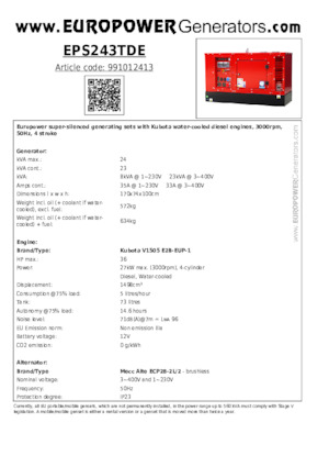 डीजल पावर जनरेटर Europower EPS243TDE (MA)