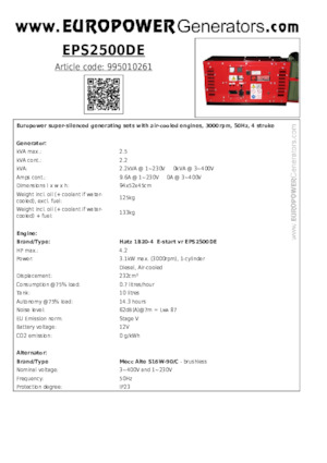 डीजल पावर जनरेटर Europower EPS2500DE (MA)