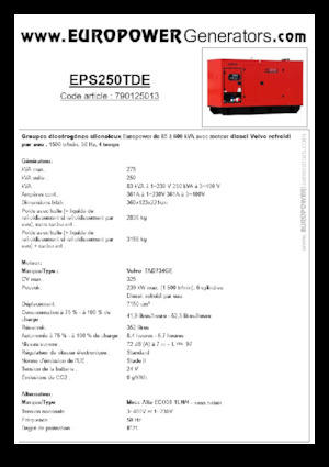 डीजल पावर जनरेटर Europower EPS250TDE (MA)