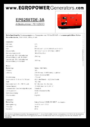 डीजल पावर जनरेटर Europower EPS250TDE-3A (LS)