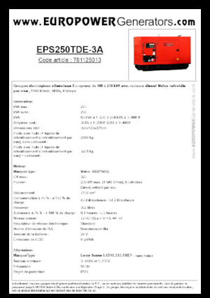 डीजल पावर जनरेटर Europower EPS250TDE-3A (LS)
