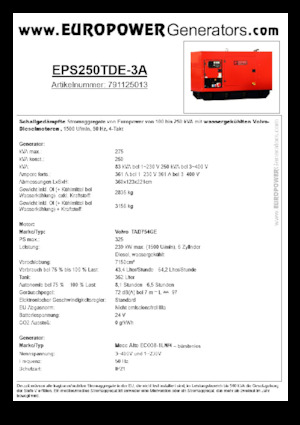 डीजल पावर जनरेटर Europower EPS250TDE-3A (MA)