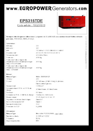 डीजल पावर जनरेटर Europower EPS315TDE (MA)