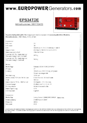 डीजल पावर जनरेटर Europower EPS34TDE (LS)
