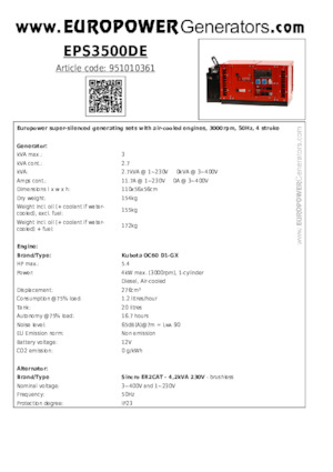 डीजल पावर जनरेटर Europower EPS3500DE (S)