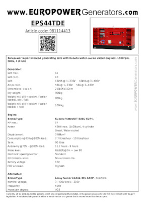 डीजल पावर जनरेटर Europower EPS44TDE (LS)