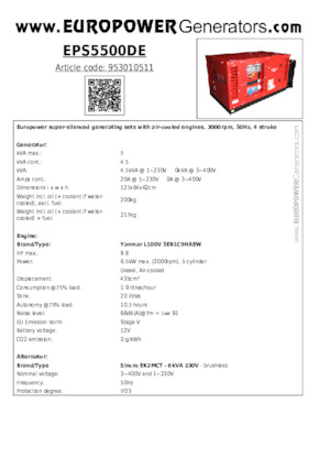 डीजल पावर जनरेटर Europower EPS5500DE (S)
