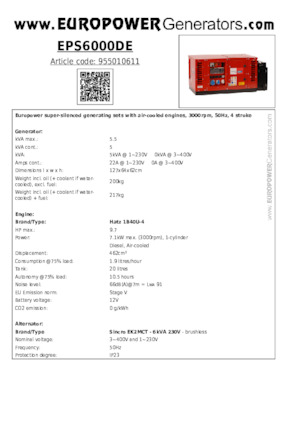 डीजल पावर जनरेटर Europower EPS6000DE (S)