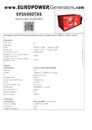 डीजल पावर जनरेटर Europower EPS6000TDE (S)