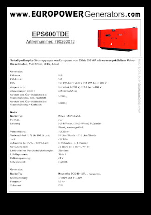 डीजल पावर जनरेटर Europower EPS600TDE (MA)