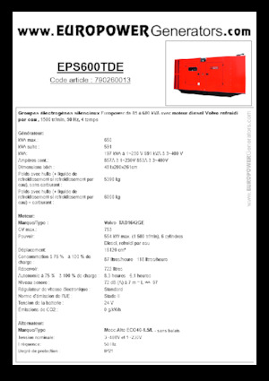 डीजल पावर जनरेटर Europower EPS600TDE (MA)