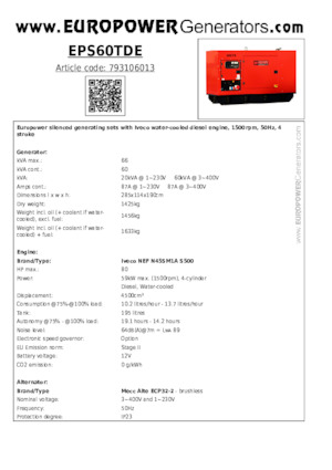 डीजल पावर जनरेटर Europower EPS60TDE (MA)