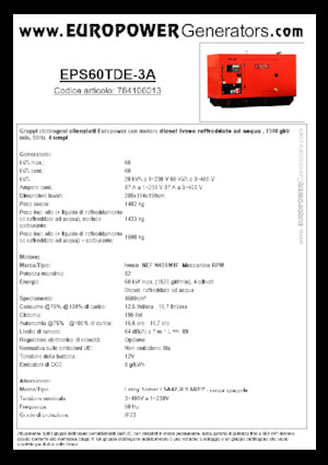 डीजल पावर जनरेटर Europower EPS60TDE-3A (LS)