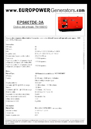 डीजल पावर जनरेटर Europower EPS60TDE-3A (MA)