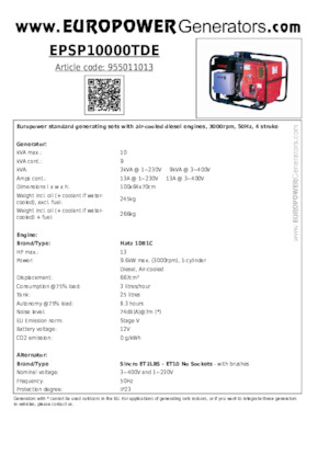 डीजल पावर जनरेटर Europower EPSP10000TDE (S)
