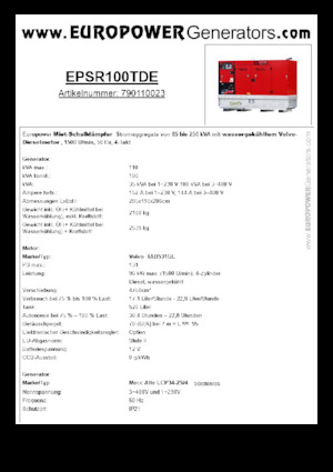 डीजल पावर जनरेटर Europower EPSR100TDE (MA)