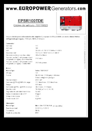 डीजल पावर जनरेटर Europower EPSR100TDE (MA)