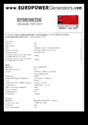 डीजल पावर जनरेटर Europower EPSR100TDE (MA)