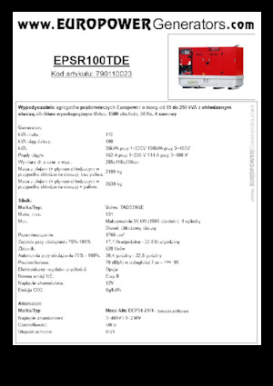 डीजल पावर जनरेटर Europower EPSR100TDE (MA)
