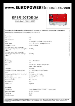 डीजल पावर जनरेटर Europower EPSR100TDE-3A (LS)
