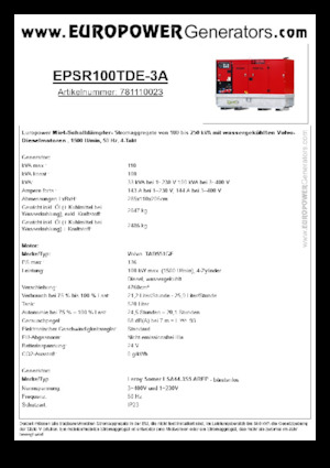 डीजल पावर जनरेटर Europower EPSR100TDE-3A (LS)