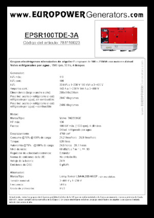 डीजल पावर जनरेटर Europower EPSR100TDE-3A (LS)