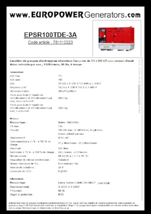 डीजल पावर जनरेटर Europower EPSR100TDE-3A (LS)