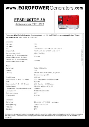 डीजल पावर जनरेटर Europower EPSR100TDE-3A (MA)