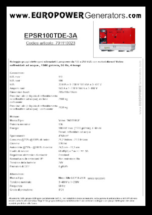 डीजल पावर जनरेटर Europower EPSR100TDE-3A (MA)